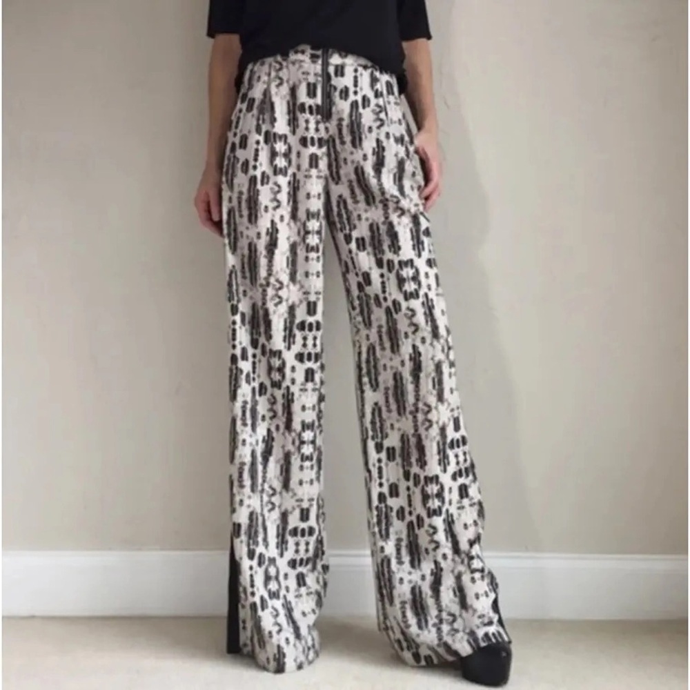 BCBGMaxAzria Rasha Black And Gray Cheetah Wide Leg Pants Size S